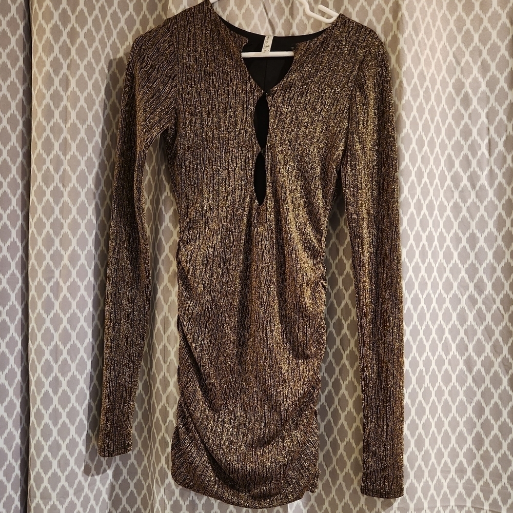 Lucy In The Sky Gold/Black Medium Bodycon Long Sleeve Mini Dress
